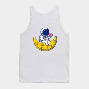 Cute Astronaut With Donut And Coffee On Moon Tank Top